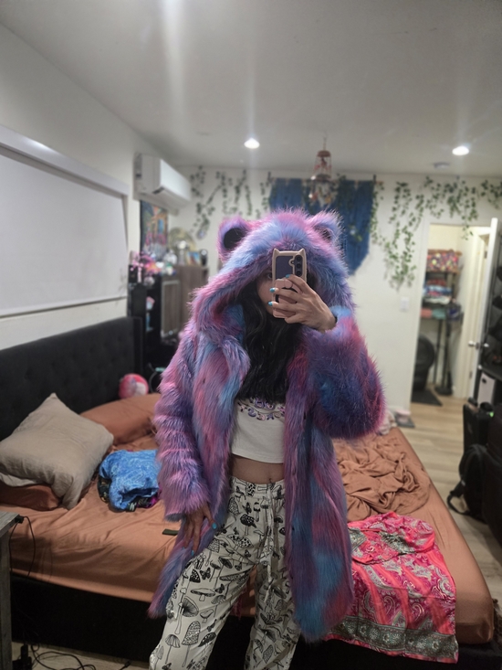 SpiritHoods Jackets & Blazers - Fuzzy Multi-Color Hooded Faux Fur Coat